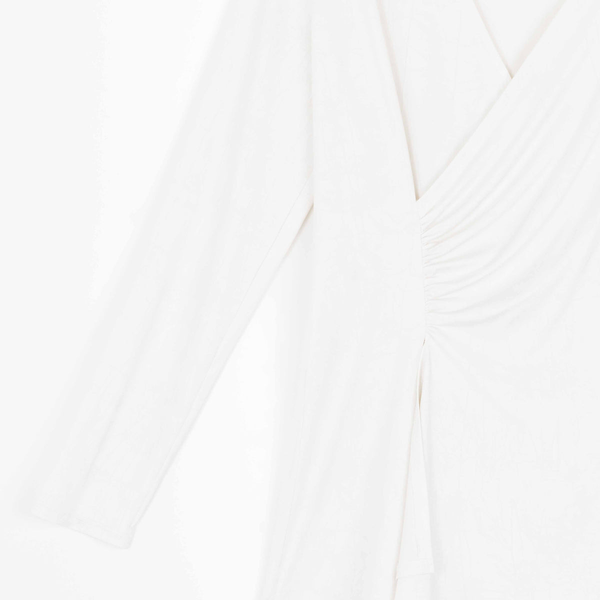 Crushed Silk Knit - Long Sleeve Side Gathered Drape Tunic - Ivory - Final Sale! | Clara Sunwoo Trending