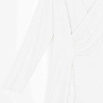 Crushed Silk Knit - Long Sleeve Side Gathered Drape Tunic - Ivory - Final Sale! | Clara Sunwoo Trending