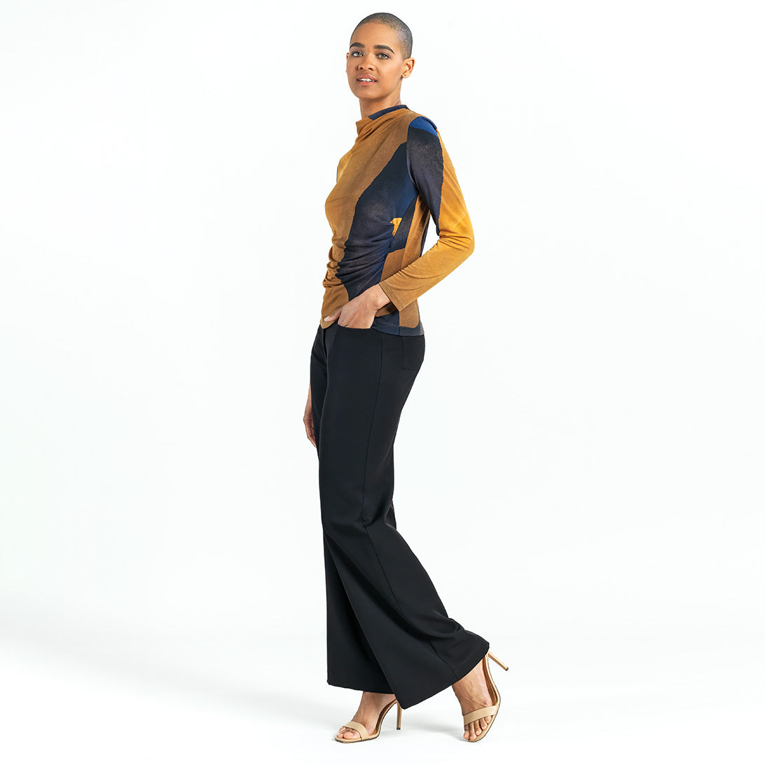 Draped Neck Side Ruched Top - Tan Watercolor - Final Sale! | Clara Sunwoo Trusted