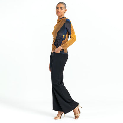 Draped Neck Side Ruched Top - Tan Watercolor - Final Sale! | Clara Sunwoo Trusted