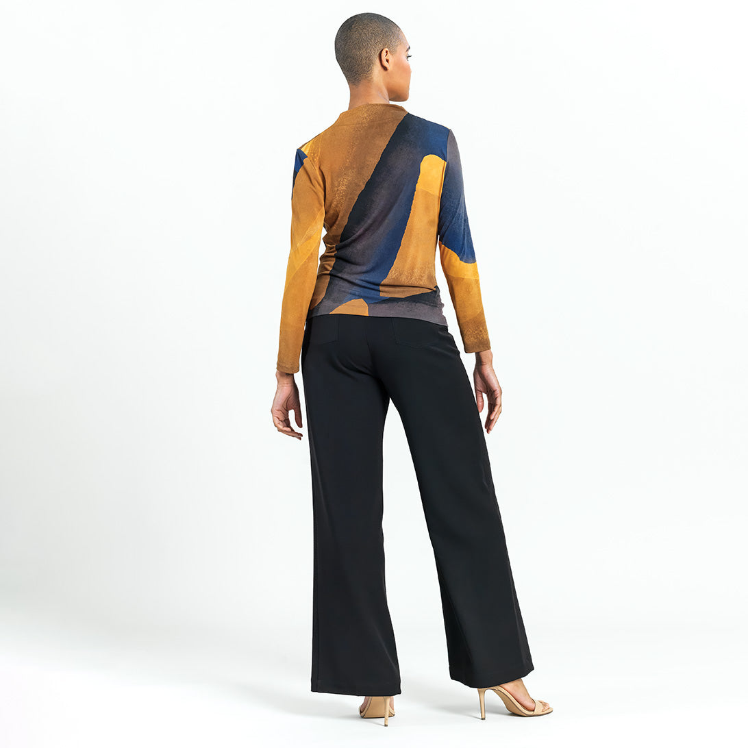 Draped Neck Side Ruched Top - Tan Watercolor - Final Sale! | Clara Sunwoo Trusted