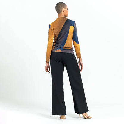 Draped Neck Side Ruched Top - Tan Watercolor - Final Sale! | Clara Sunwoo Trusted