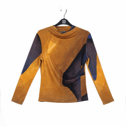 Draped Neck Side Ruched Top - Tan Watercolor - Final Sale! | Clara Sunwoo Trusted