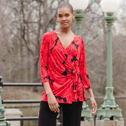 Surplice Faux Wrap Side Tie Tunic - Rose Floret - Final Sale! | Clara Sunwoo Best Price