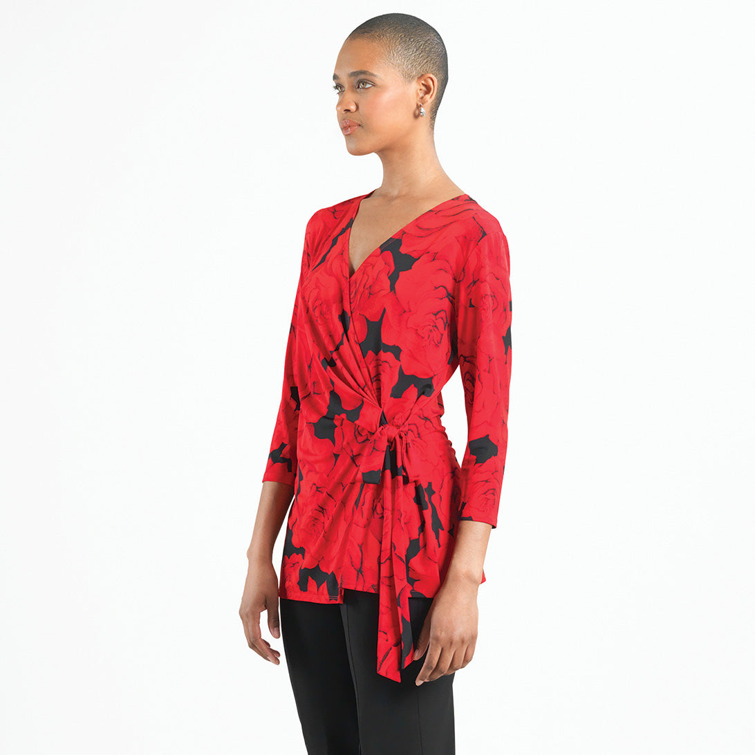 Surplice Faux Wrap Side Tie Tunic - Rose Floret - Final Sale! | Clara Sunwoo Best Price