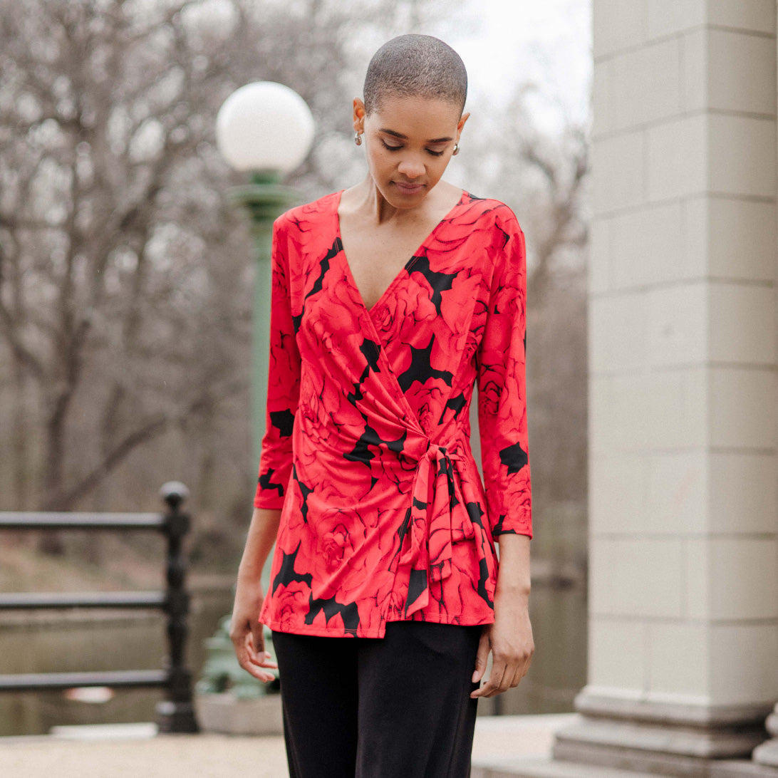 Surplice Faux Wrap Side Tie Tunic - Rose Floret - Final Sale! | Clara Sunwoo Best Price