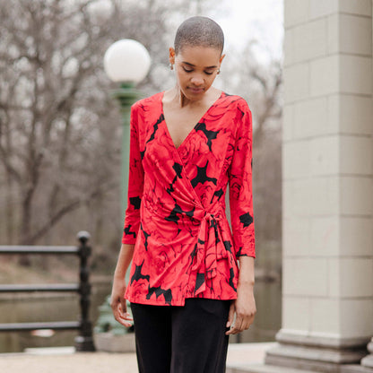 Surplice Faux Wrap Side Tie Tunic - Rose Floret - Final Sale! | Clara Sunwoo Best Price
