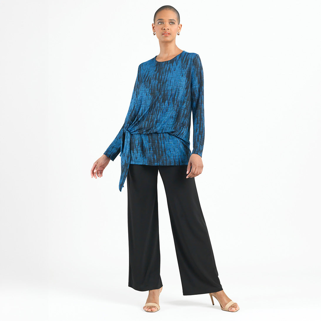 Crinkle Pleat - Blouson Overlay Side Tie Detail Top - Water Ripple-Cobalt - Final Sale! | Clara Sunwoo Value