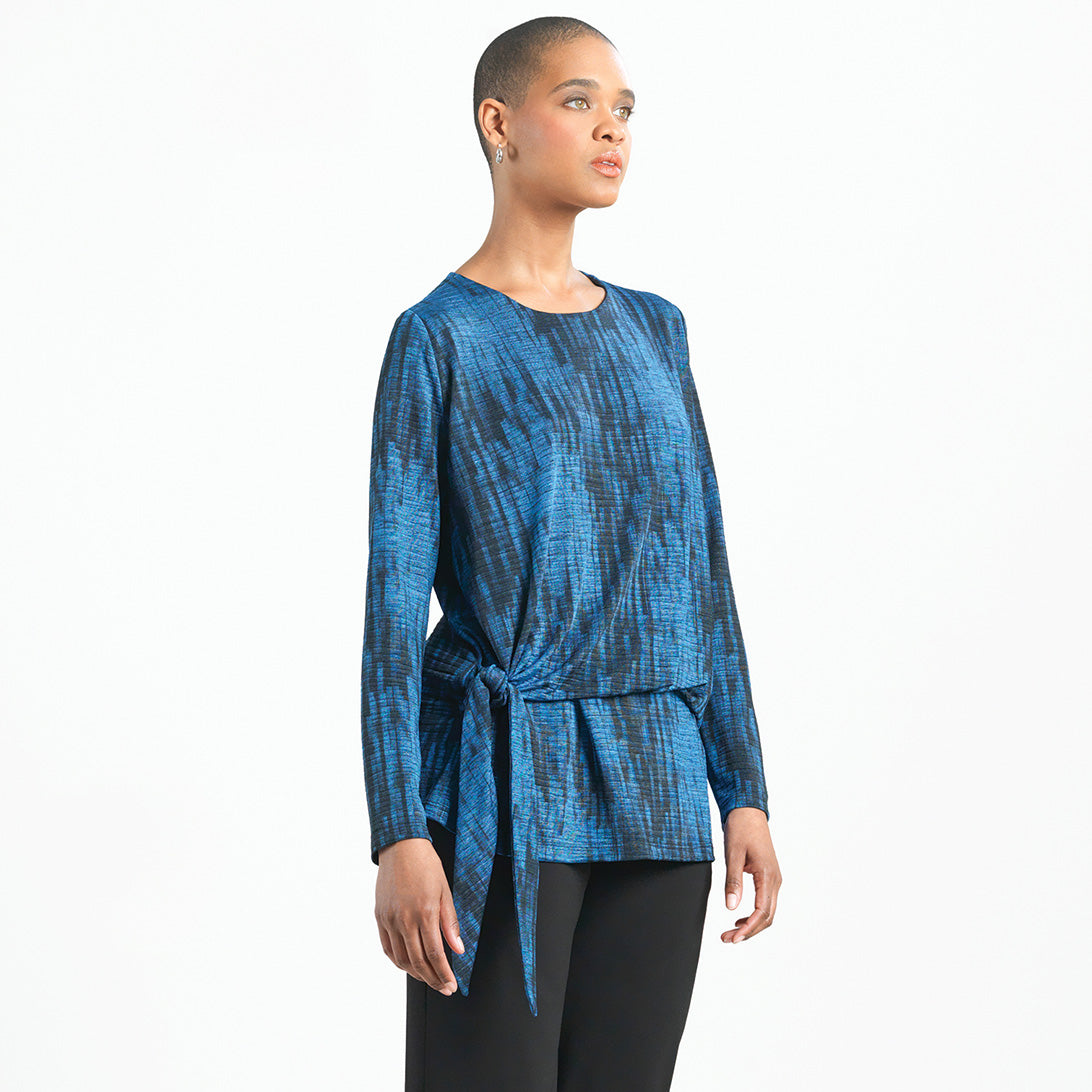 Crinkle Pleat - Blouson Overlay Side Tie Detail Top - Water Ripple-Cobalt - Final Sale! | Clara Sunwoo Value