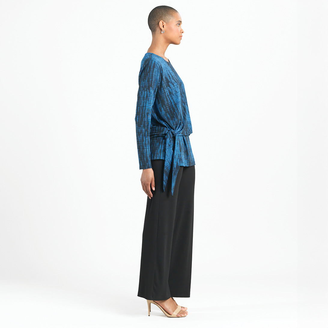 Crinkle Pleat - Blouson Overlay Side Tie Detail Top - Water Ripple-Cobalt - Final Sale! | Clara Sunwoo Value