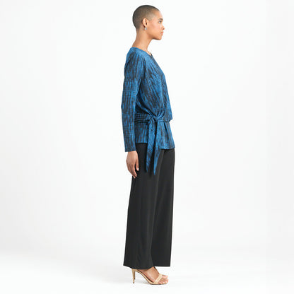 Crinkle Pleat - Blouson Overlay Side Tie Detail Top - Water Ripple-Cobalt - Final Sale! | Clara Sunwoo Value