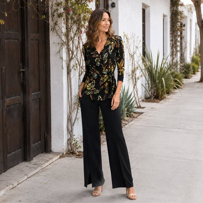 Surplice Faux Wrap Side Tie Tunic - Leaf Colorburst - Final Sale! | Clara Sunwoo Discount