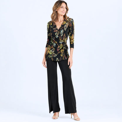 Surplice Faux Wrap Side Tie Tunic - Leaf Colorburst - Final Sale! | Clara Sunwoo Discount