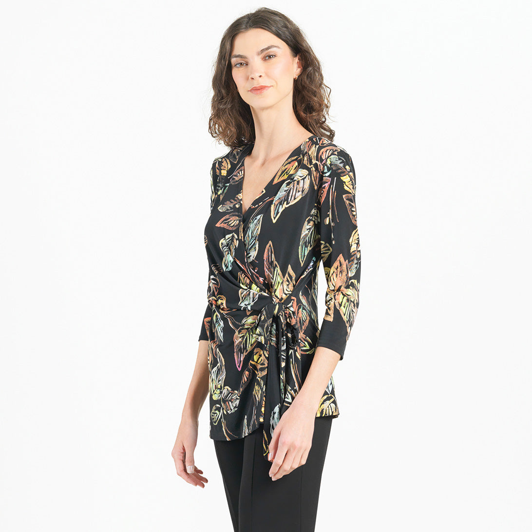 Surplice Faux Wrap Side Tie Tunic - Leaf Colorburst - Final Sale! | Clara Sunwoo Discount