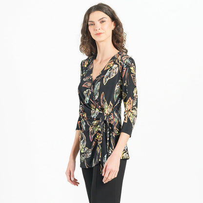 Surplice Faux Wrap Side Tie Tunic - Leaf Colorburst - Final Sale! | Clara Sunwoo Discount