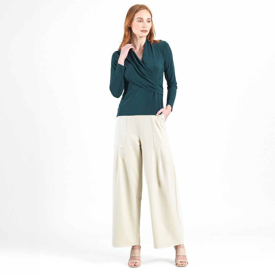 V-Neck Draped Pleat Top - Hunter Green - Final Sale | Clara Sunwoo Trusted