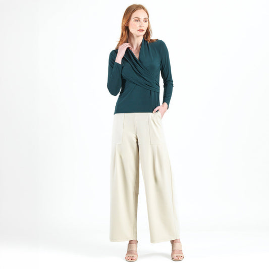 V-Neck Draped Pleat Top - Hunter Green - Final Sale | Clara Sunwoo Trusted