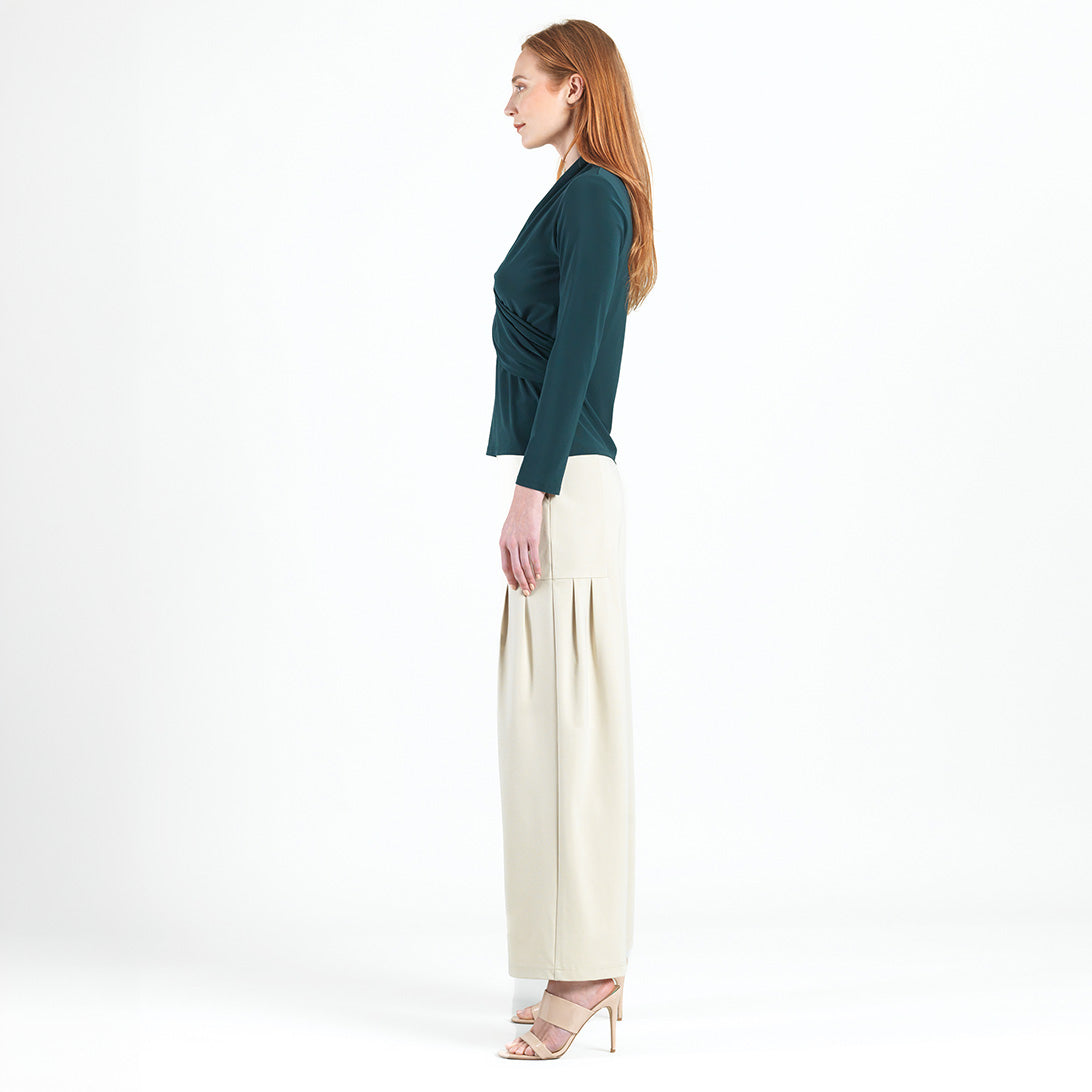 V-Neck Draped Pleat Top - Hunter Green - Final Sale | Clara Sunwoo Trusted