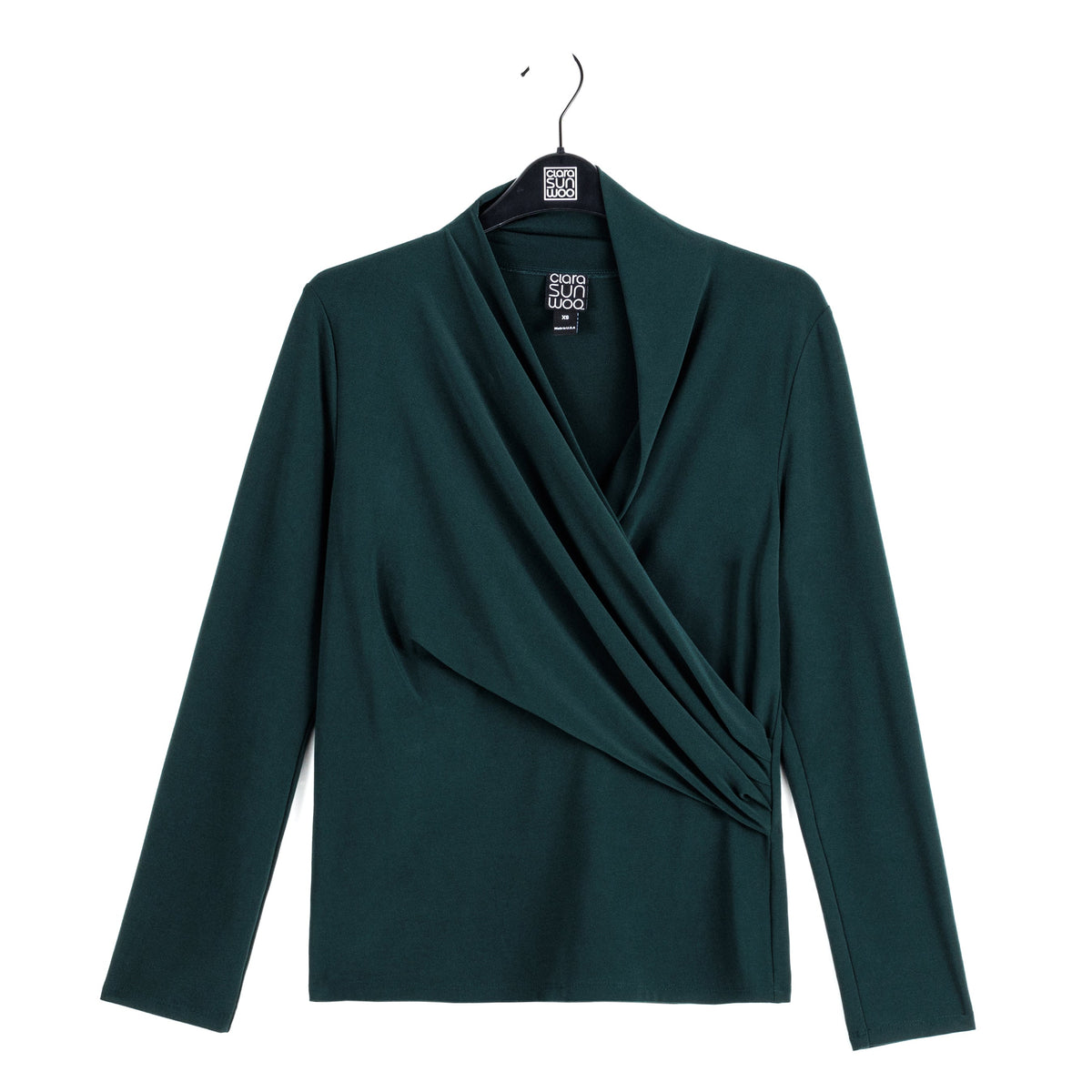 V-Neck Draped Pleat Top - Hunter Green - Final Sale | Clara Sunwoo Trusted