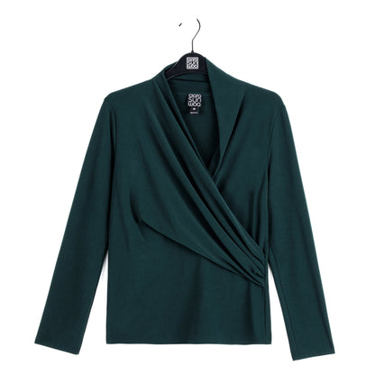 V-Neck Draped Pleat Top - Hunter Green - Final Sale | Clara Sunwoo Trusted