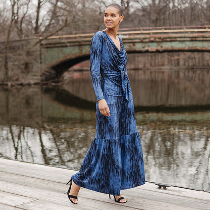 Crinkle Pleat Knit - Tiered Skirt-Pant - Water Ripple-Cobalt - Final Sale! | Clara Sunwoo Latest
