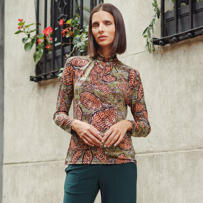 Mock Neck Pleated Detail Top - Mosaic Leaves - Final Sale! | Clara Sunwoo Everyday