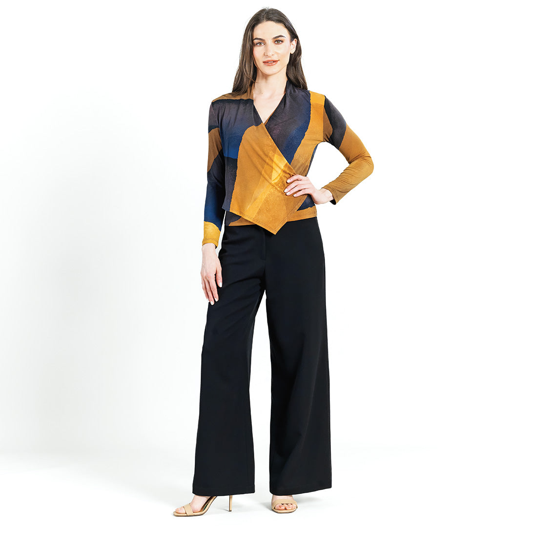 Long Sleeve Crossover Faux Wrap Top - Tan Watercolor - Final Sale! | Clara Sunwoo Deals