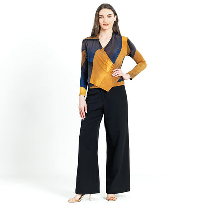 Long Sleeve Crossover Faux Wrap Top - Tan Watercolor - Final Sale! | Clara Sunwoo Deals