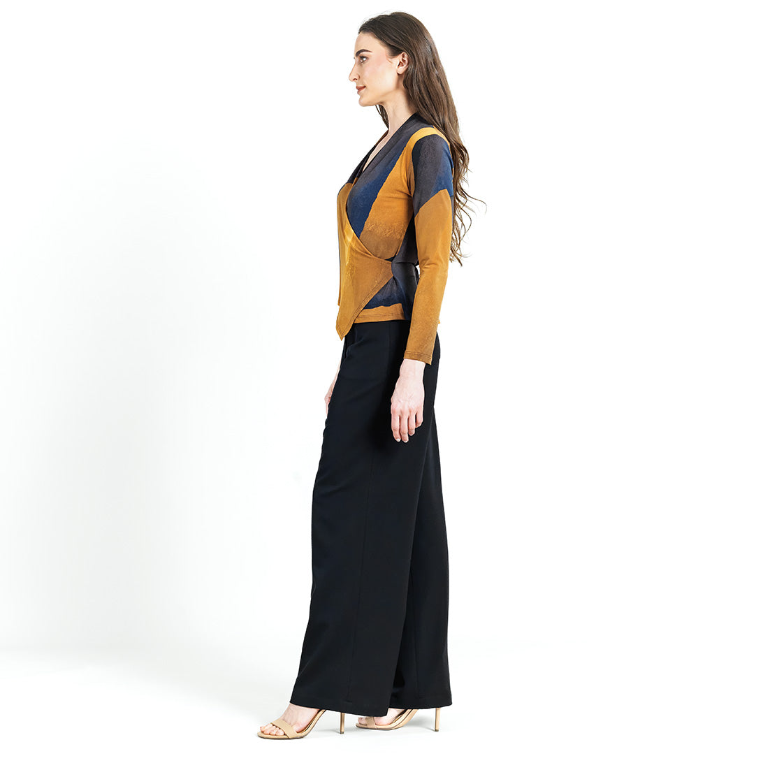 Long Sleeve Crossover Faux Wrap Top - Tan Watercolor - Final Sale! | Clara Sunwoo Deals