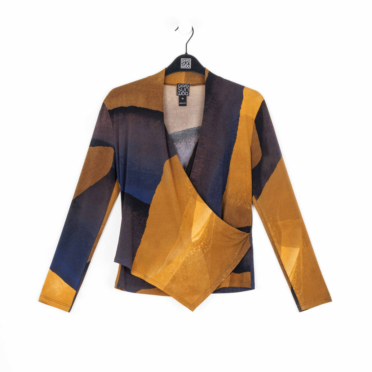 Long Sleeve Crossover Faux Wrap Top - Tan Watercolor - Final Sale! | Clara Sunwoo Deals
