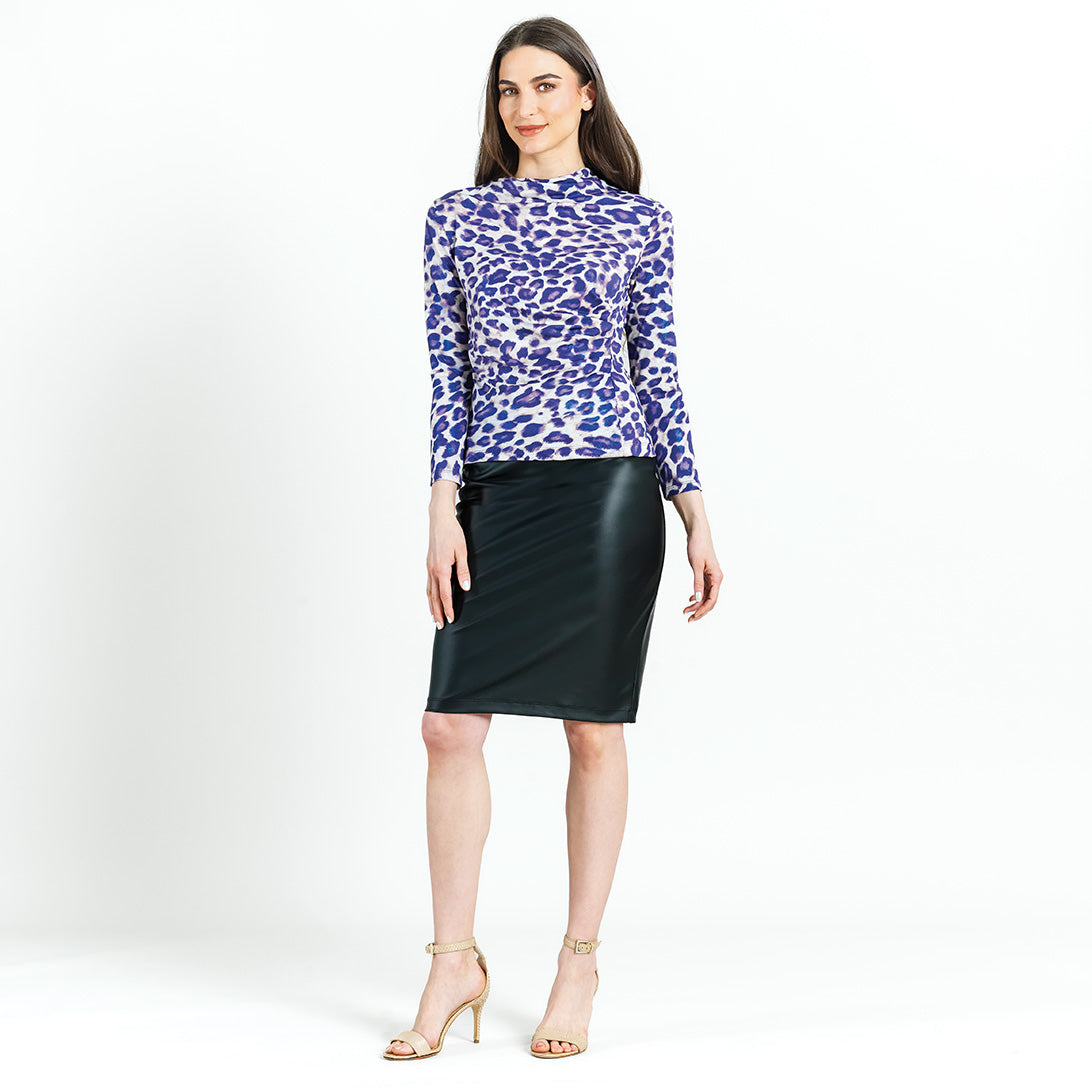 Foil Knit - Draped Neck Side Ruched Top - Plum Cheetah - Final Sale! | Clara Sunwoo Featured