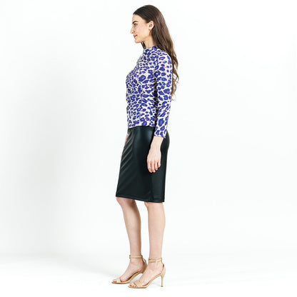 Foil Knit - Draped Neck Side Ruched Top - Plum Cheetah - Final Sale! | Clara Sunwoo Featured