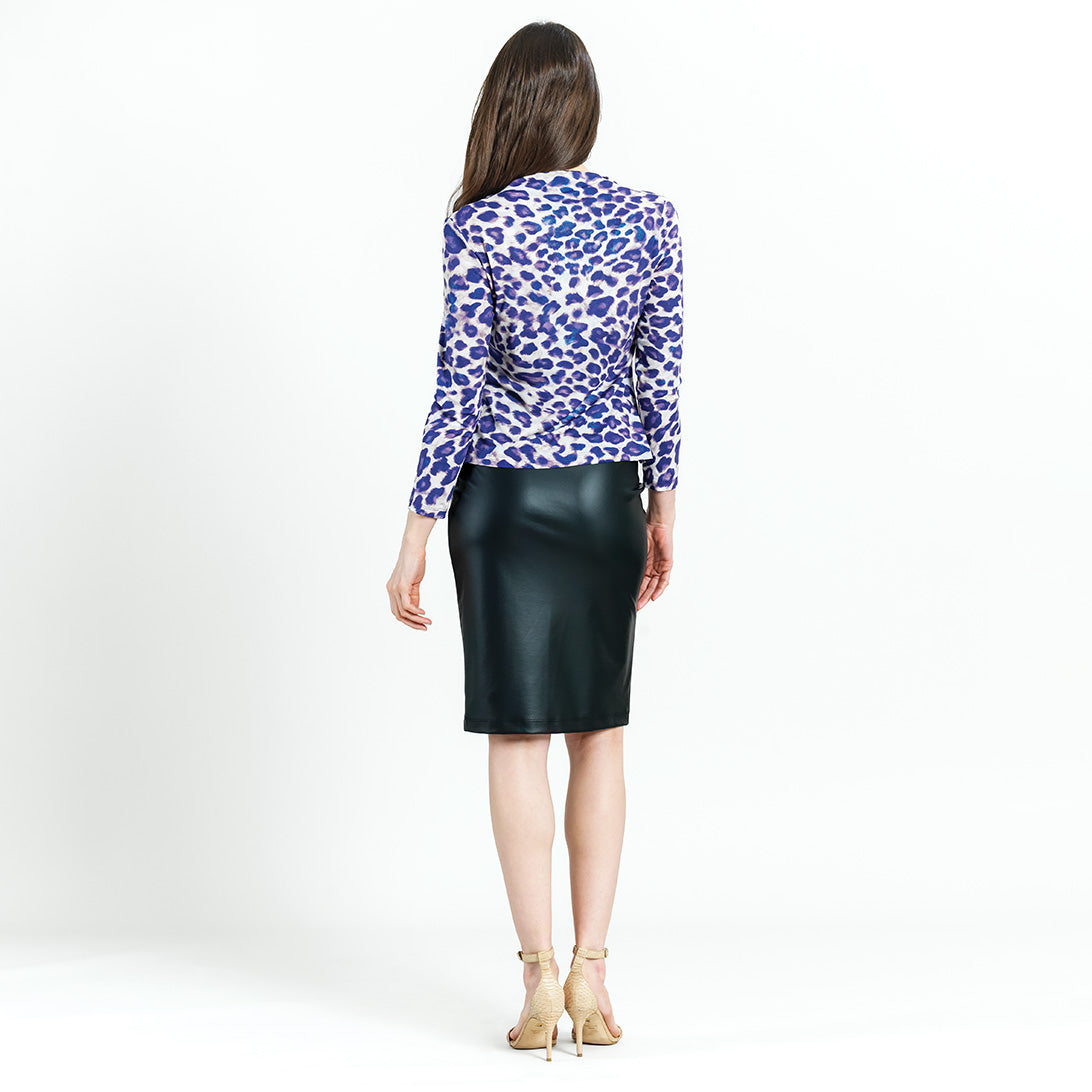 Foil Knit - Draped Neck Side Ruched Top - Plum Cheetah - Final Sale! | Clara Sunwoo Featured