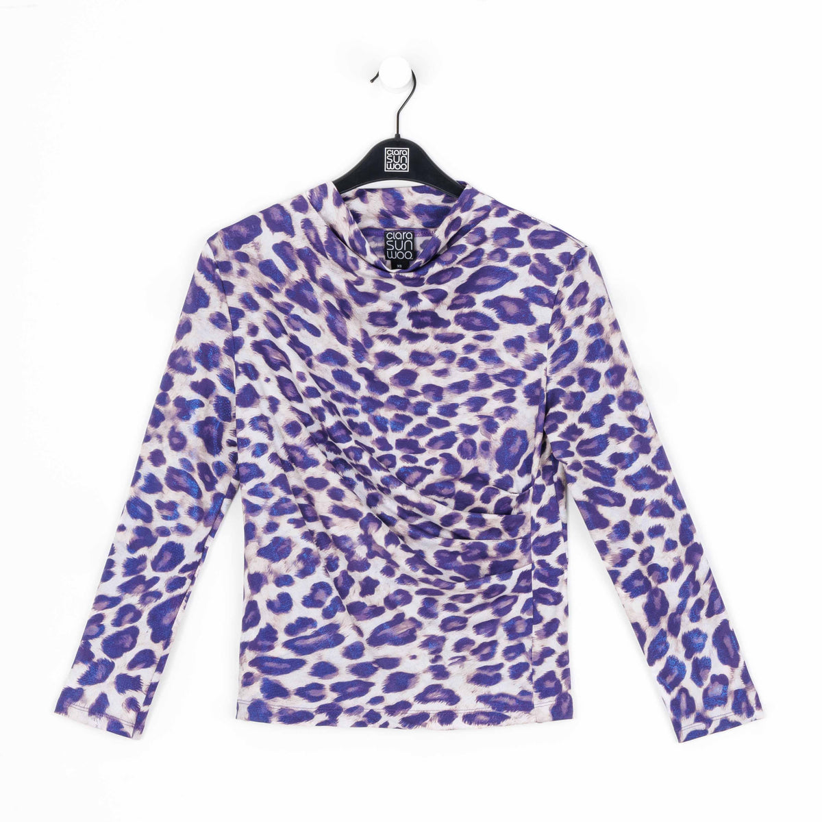 Foil Knit - Draped Neck Side Ruched Top - Plum Cheetah - Final Sale! | Clara Sunwoo Featured