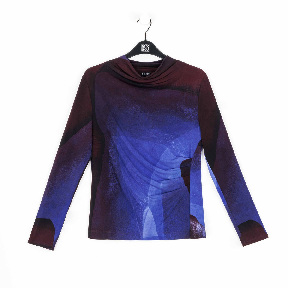 Draped Neck Side Ruched Top - Purple Watercolor - Final Sale! | Clara Sunwoo Recommended