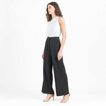 Woven Twill - Zip Closure Wide Leg Pocket Trouser - Black - Final Sale! | Clara Sunwoo Customer Favorite