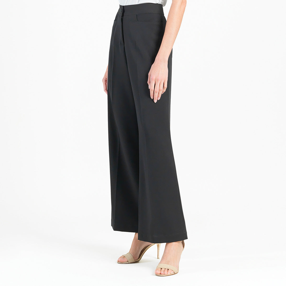 Woven Twill - Zip Closure Wide Leg Pocket Trouser - Black - Final Sale! | Clara Sunwoo Customer Favorite