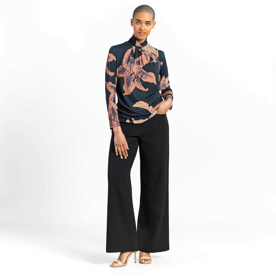 Mock Neck Pleated Detail Top - Abstract Lily - Final Sale | Clara Sunwoo Discount