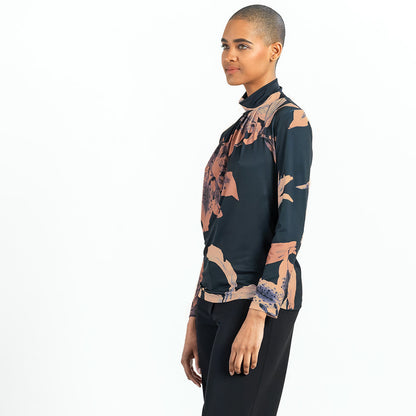 Mock Neck Pleated Detail Top - Abstract Lily - Final Sale | Clara Sunwoo Discount