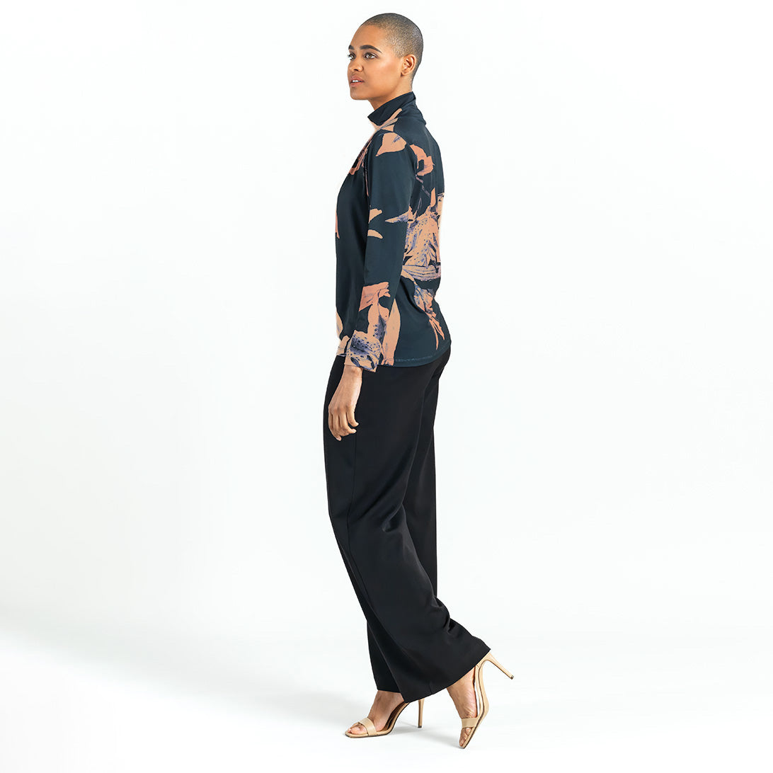 Mock Neck Pleated Detail Top - Abstract Lily - Final Sale | Clara Sunwoo Discount