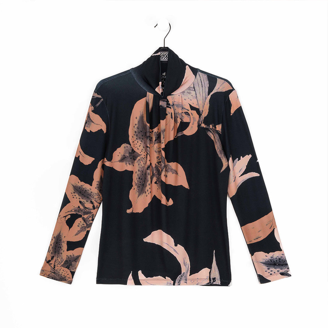 Mock Neck Pleated Detail Top - Abstract Lily - Final Sale | Clara Sunwoo Discount