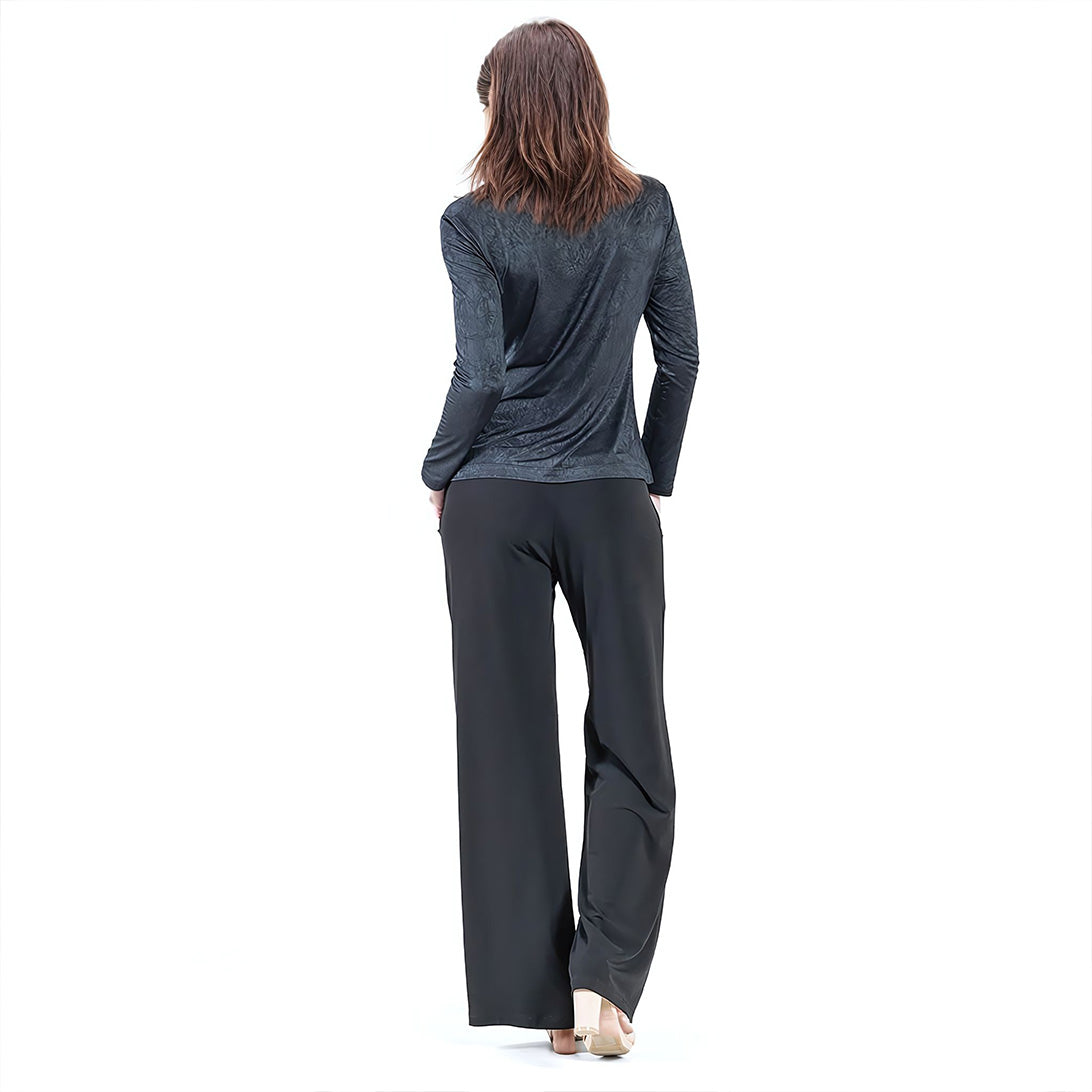 Crushed Silk Knit - Draped Neck Side Ruched Top - Black - Final Sale! | Clara Sunwoo Trusted
