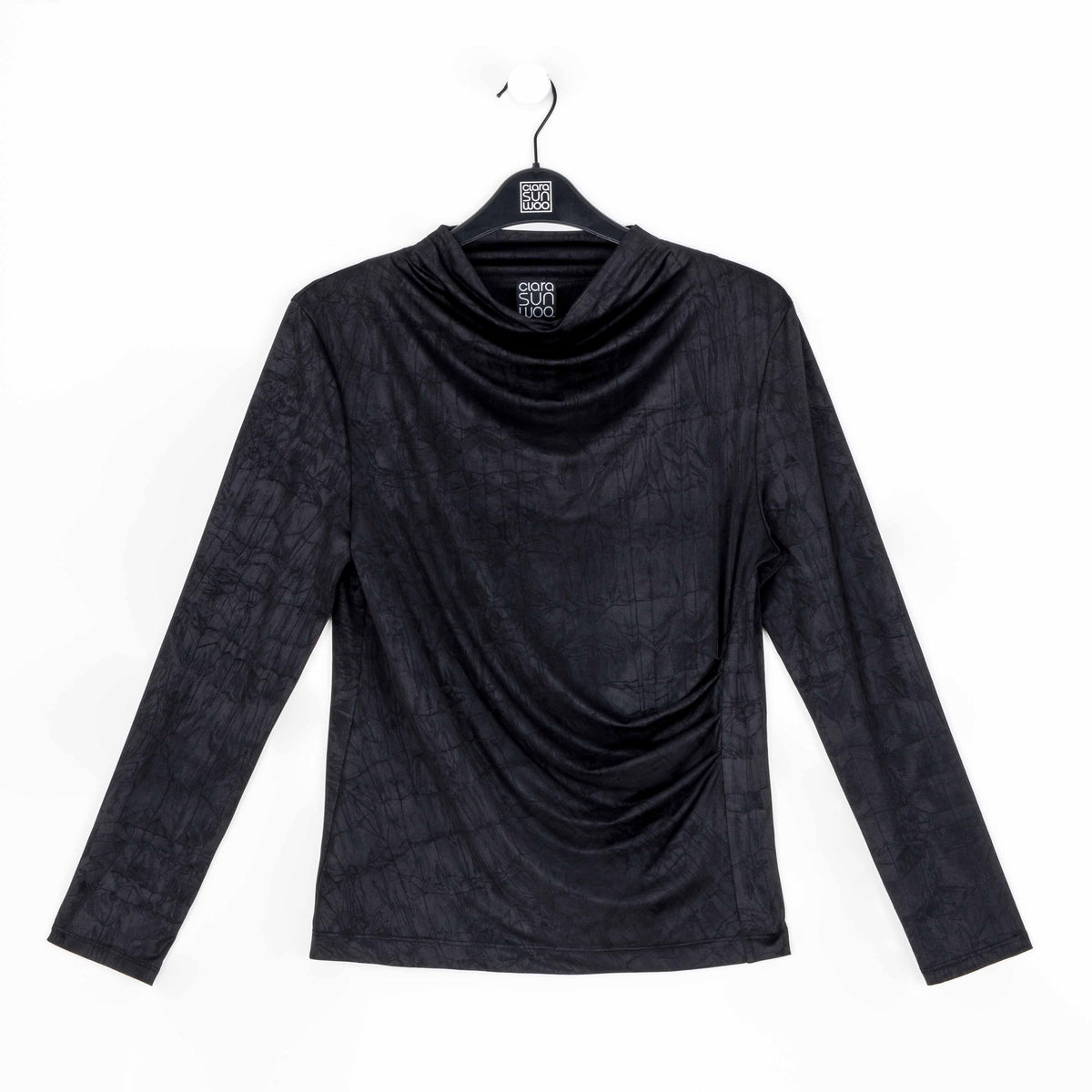 Crushed Silk Knit - Draped Neck Side Ruched Top - Black - Final Sale! | Clara Sunwoo Trusted