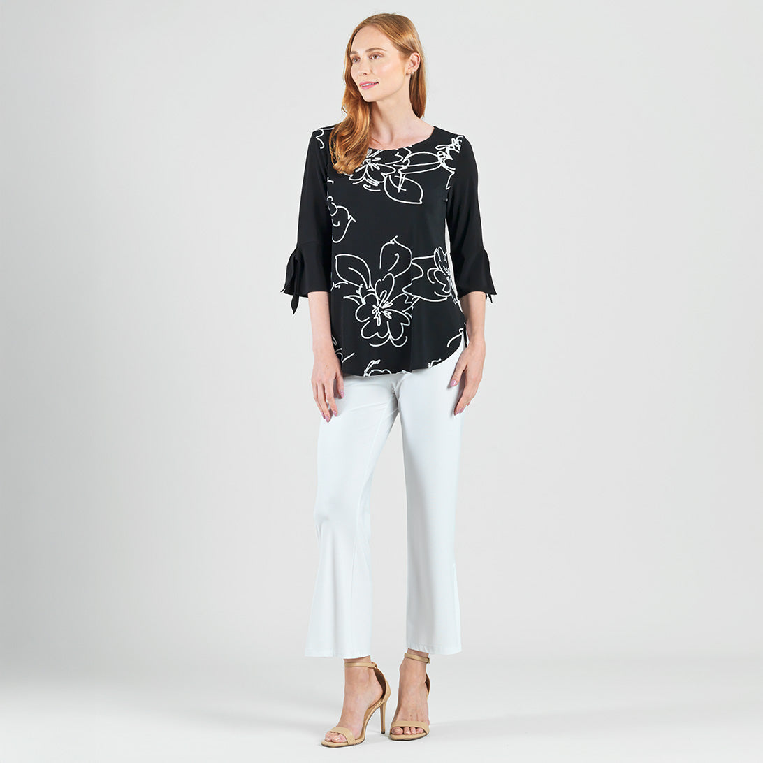 Crepe Knit - Tie Cuff Curved Hem Tunic - Blossom Sketch - Final Sale | Clara Sunwoo Sale