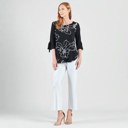 Crepe Knit - Tie Cuff Curved Hem Tunic - Blossom Sketch - Final Sale | Clara Sunwoo Sale