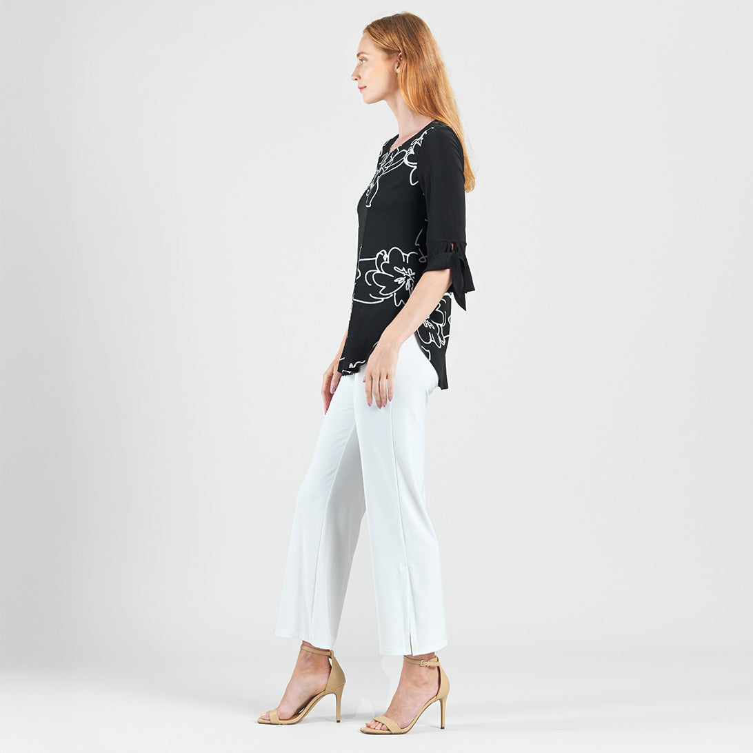 Crepe Knit - Tie Cuff Curved Hem Tunic - Blossom Sketch - Final Sale | Clara Sunwoo Sale