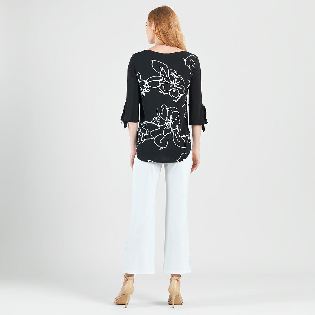 Crepe Knit - Tie Cuff Curved Hem Tunic - Blossom Sketch - Final Sale | Clara Sunwoo Sale