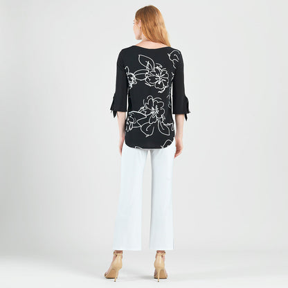 Crepe Knit - Tie Cuff Curved Hem Tunic - Blossom Sketch - Final Sale | Clara Sunwoo Sale