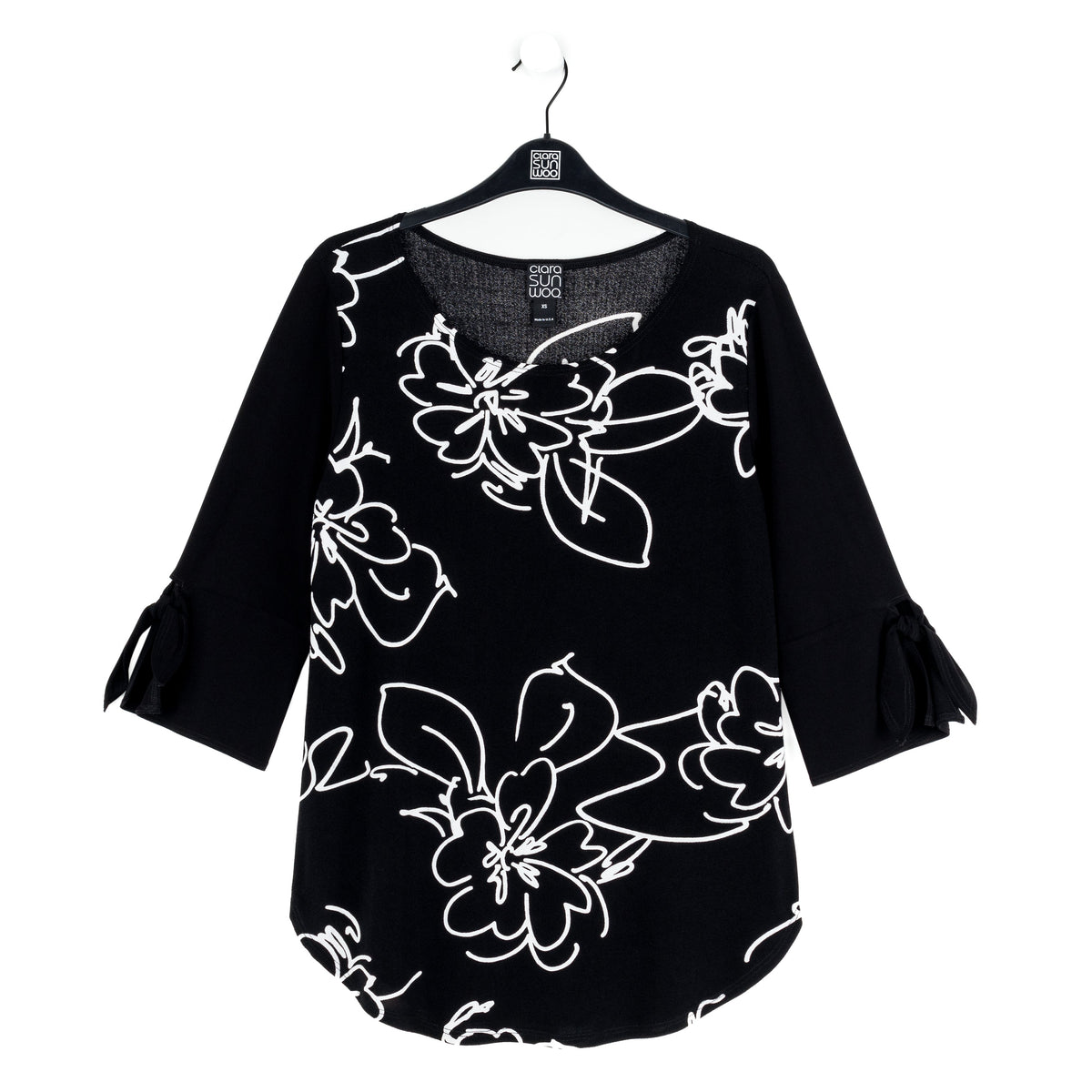 Crepe Knit - Tie Cuff Curved Hem Tunic - Blossom Sketch - Final Sale | Clara Sunwoo Sale