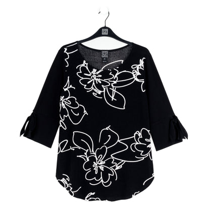 Crepe Knit - Tie Cuff Curved Hem Tunic - Blossom Sketch - Final Sale | Clara Sunwoo Sale